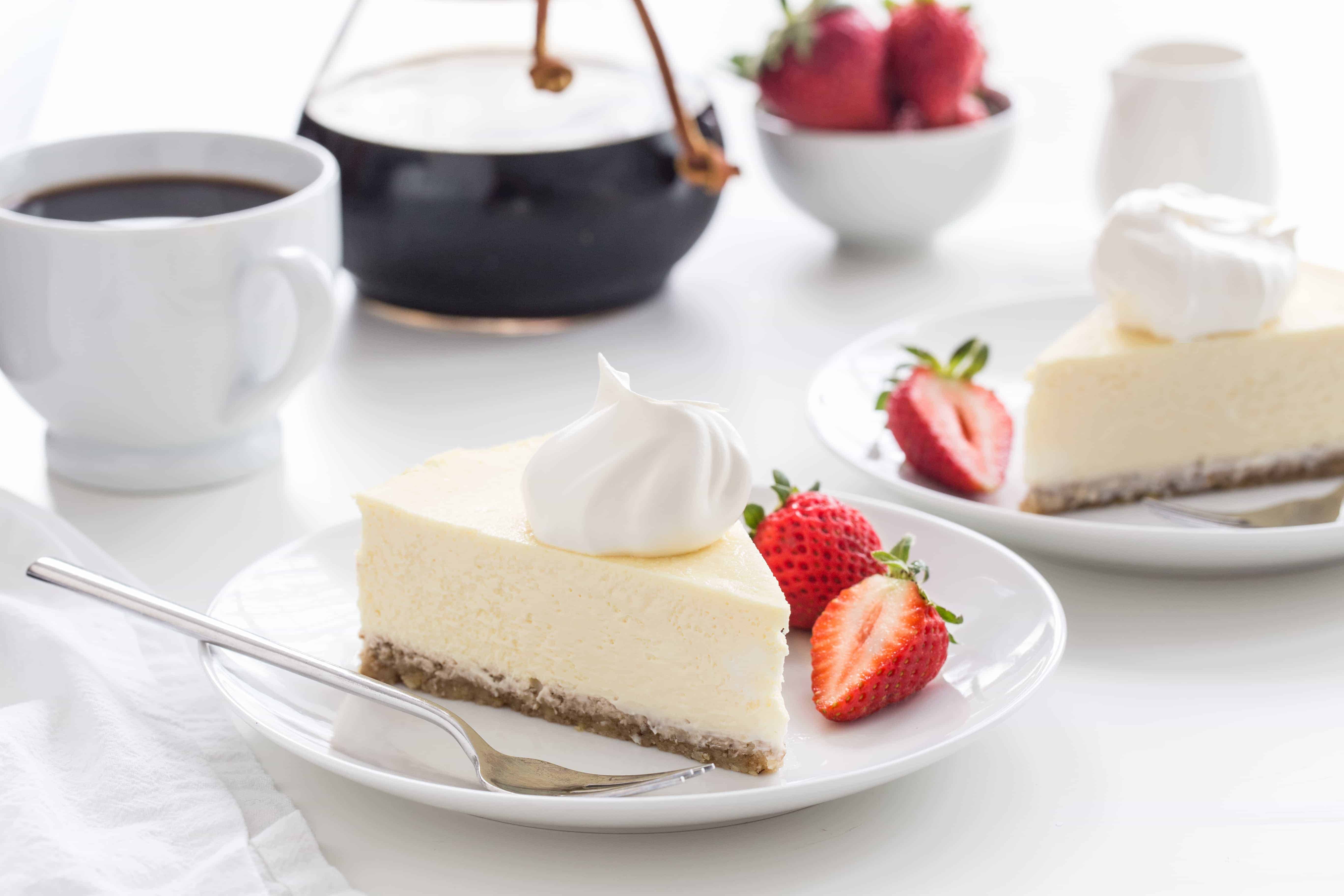 Low Carb Cheesecake is perfectly creamy and delicious without added sugar. The walnut crust makes it extra special. 