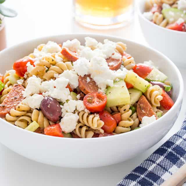 Easy Greek Pasta Salad Recipe | My Baking Addiction