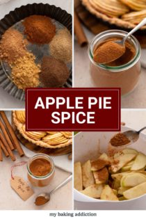 Collage of photos of apple pie spice. Text overlay includes recipe name.