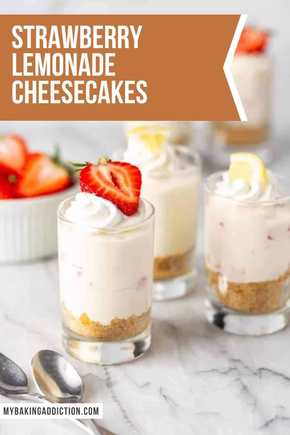 No-Bake Strawberry Lemonade Cheesecakes | My Baking Addiction