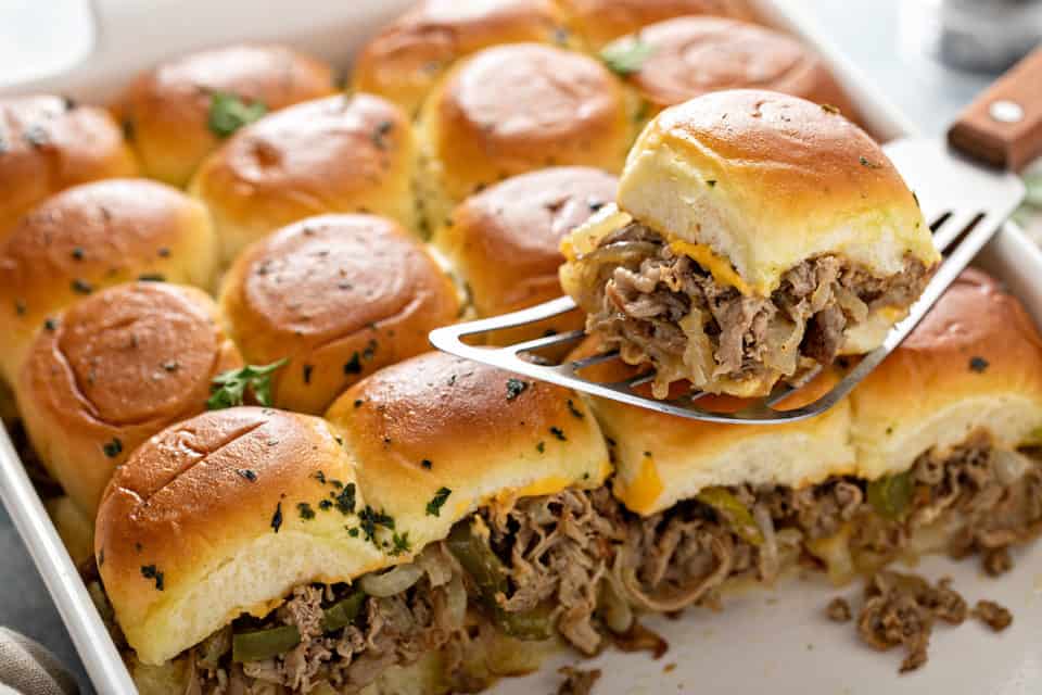 Philly Cheesesteak Sliders - My Baking Addiction