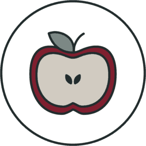 Illustration of a halved apple.