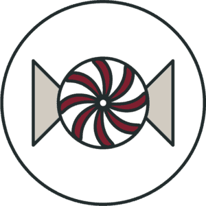 Illustration of a round peppermint candy.