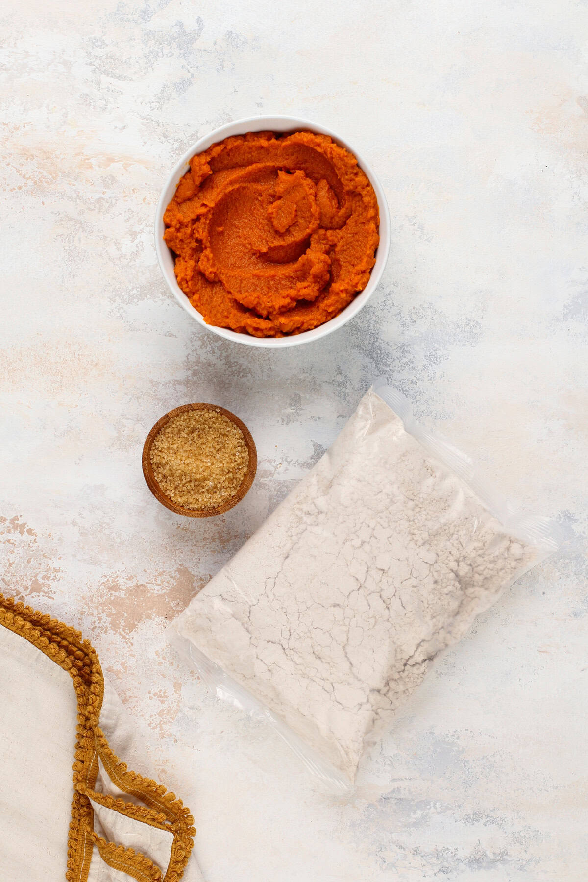 Ingredients for 2-ingredient pumpkin bread on a countertop.