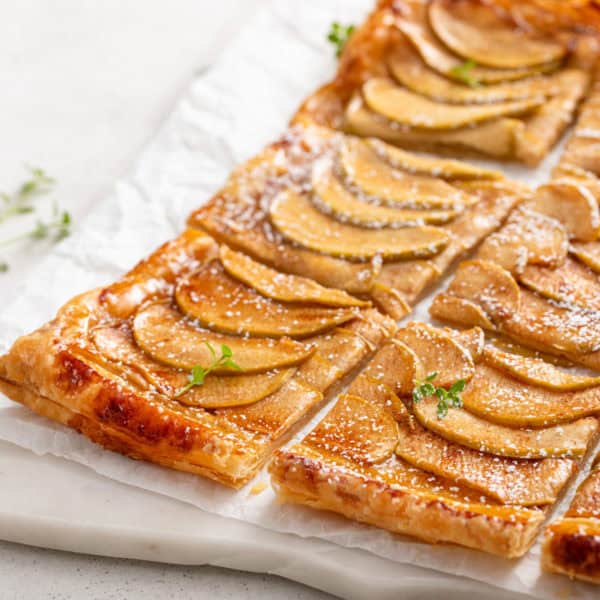 Sliced puff pastry apple tart.