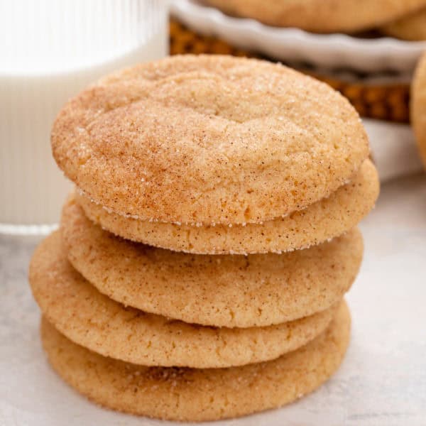 Stack of five brown butter snickerdoodles.